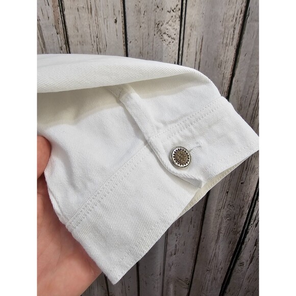 NORTHSTYLE Women's Large Cropped Denim Jacket White Button Up Jean Cotton EUC - Picture 8 of 11